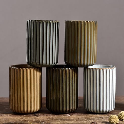 Vinitage Ceramic Mug, Japanese Tea Cup 10oz Striped Cup No Handle Drinking Cup for Latte Milk Water Beverage Juice Microwave and Dishwasher Safe, Kiln Transformation Cup (Brown) - Image 4