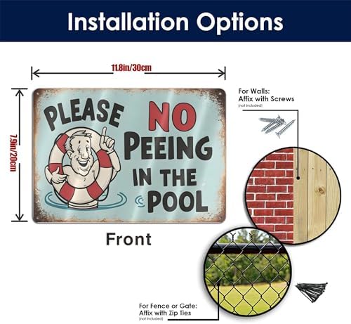 Vintage-Style "Please No Peeing In The Pool" Sign - Rustic Blue Background With Cheerful Cartoon 8x12 Inch - Image 3