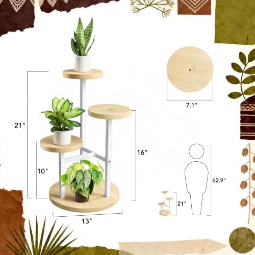 GEEBOBO 3 Tier Plant Stand Indoor, Metal Wood Plant Stands For Indoor Plants Multiple, Corner Tiered Flower Plants Shelf Stand for Living Room Bedroom, White - Image 3