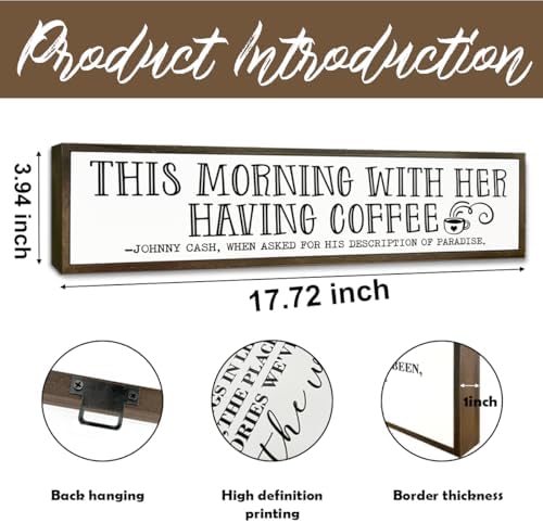 Coffee Wood Sign, Decorative Wooden Box Sign, Coffees Lover Decoration for Home Kitchen Bedroom, Cafe Decor, Valentines Day Decor, This Morning with Her Having Coffee Signs, 17.8x4x1.2 inches - Image 2