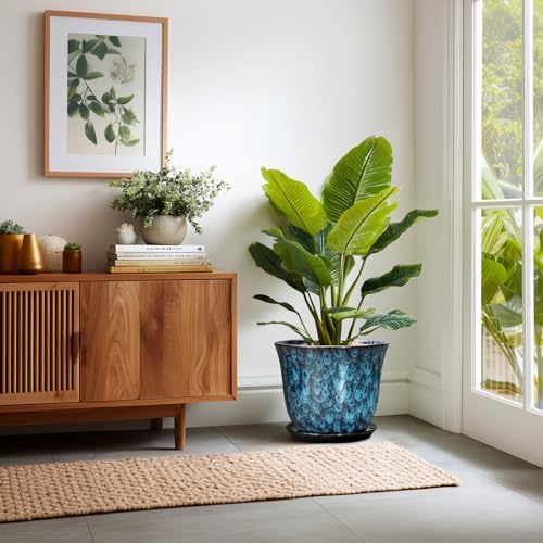 Ceramic Plant Pots - 12 Inch Pots for Plants Indoor Outdoor, Large Round Planter with Drainage Hole and Saucer, Modern Decorative Flower Pot, Home Garden Decor, House Warming Gifts, Blue - Image 5