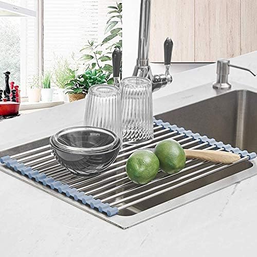 Seropy Roll Up Dish Drying Rack Over Sink Over The Sink Dish Drying Rack Kitchen Dish Drainer, Folding Dish Rack for Kitchen Sink Counter Stainless Steel Mat Foldable Dish Dryer Racks 17.5" x 13.7" - Image 2