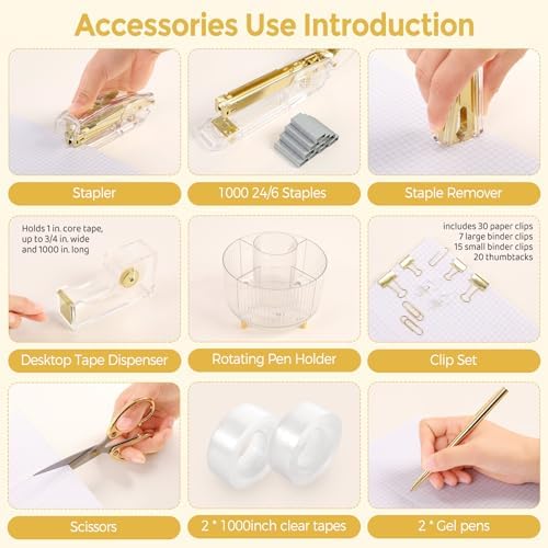 SKYDUE Gold Office Supplies Set with Pencil Holder for Desk - Image 7