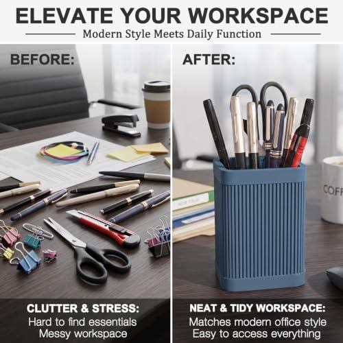 HighHerz Aesthetic Pen Holder For Desk, Modern Silicone Pencil Holder, Stylish Office Desk Decor, Made of 5 mm Thickened Premium Silicone, Office Desk Organizer And Accessories (Dark Blue) - Image 5