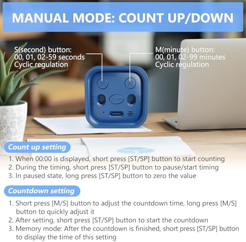 GuDoQi Multi-Function Cube Timer, 5/10/30/60 Min & Custom Count Down, Included Pause & Resume Feature, Silent, Vibrate & Adjustable Sound Alarm for Productivity in Tasks,Study & Kitchen, Classic Blue - Image 4