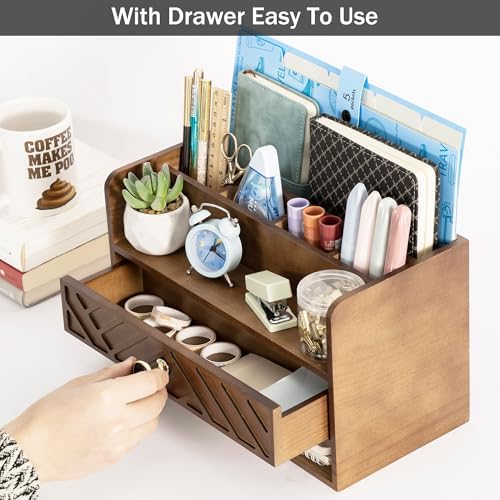 Desk Organizer with Drawer, Countertop Bill Mail Organizer and File Storage - Image 3
