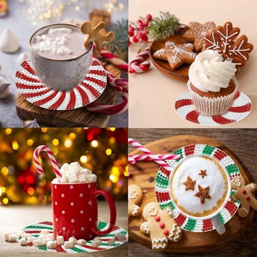 8 Pieces Christmas Candy Diamond Coasters with Holder 5D DIY Christmas Candy Art Coasters for Drinks Diamond Arts Kits for Xmas - Image 5