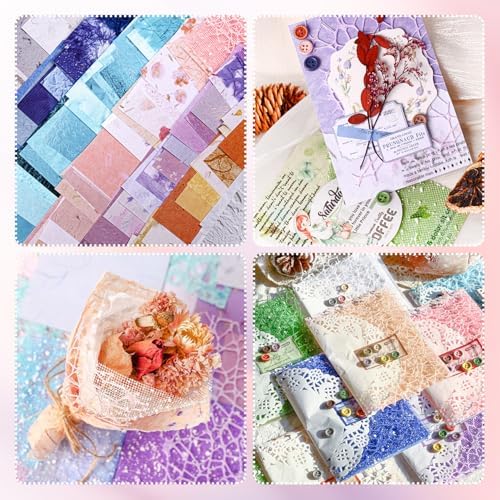 156 Sheets Textured Scrapbook Paper & Mesh Fabric Assorted Set, 30 Buttons - Image 3