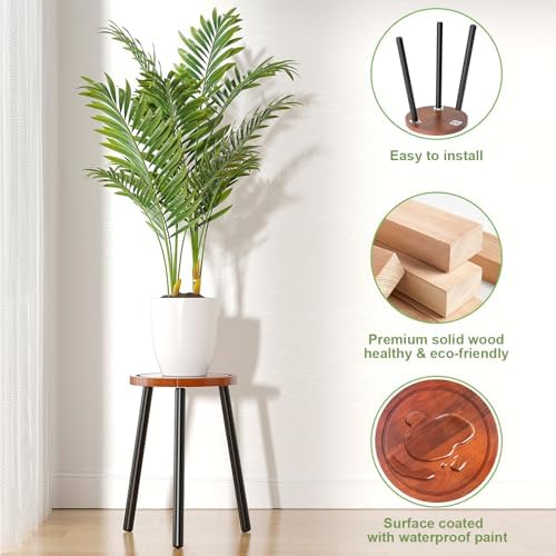 2-Pack Wood Plant Stands Indoor, 16.7" Tall Plant Stand Outdoor Mid-Century Plant Stool, Single Plant Table Modern Small Round Side/End Table for Living Room, Balcony, Office(Brown) - Image 6