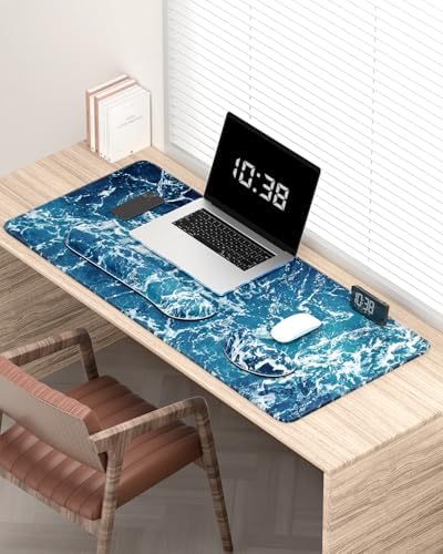 Auhoahsil Large Mouse Pad with Wrist Rests for Keyboard & Mouse, Thick Soft Ergonomic Memory Foam Wrist Supports, Big & Long Desk Mat 35.5 x 15.7 in, for Office Gaming Computer, Beautiful Ocean - Image 2