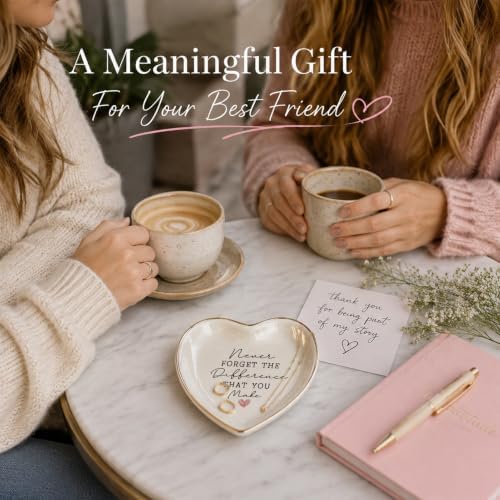 Heart Shaped Ceramic Jewelry Dish for Women, Inspirational Trinket Tray, Ring Holder, Vanity Decorative Plate for Mom, Sister, Friendship Gift - Image 2