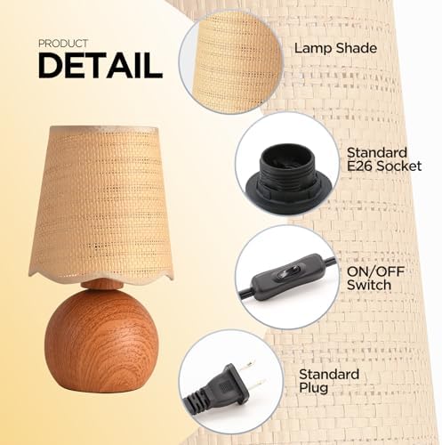 Minimalist Rattan Table Lamp, 11' Height, Woven Lampshade & E26 Socket Metal Base (Brown) - Image 3