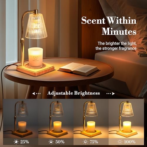 Marycele Candle Warmer Lamp with Timer for Yankee Candles, Adjustable Height Wax Melt Warmer, Birthday Gifts for Mom Women Sister, Vintage Glass Lamp, Christmas Decorations for Home Decor - Image 5