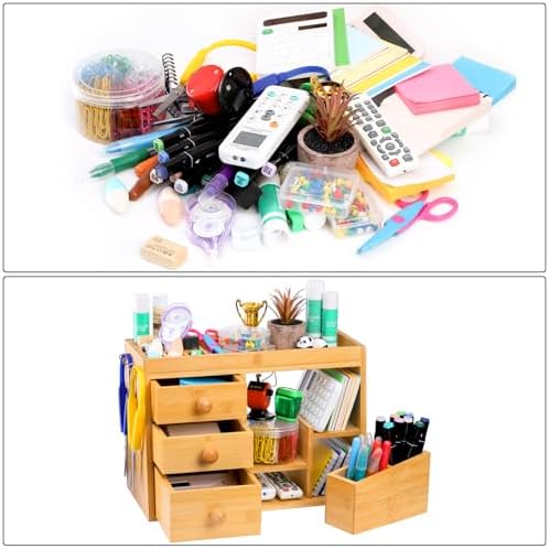 Elsjoy Large Countertop Bamboo Makeup Organizer with 3 Drawers, 12-Grid Lipstick Holder, Jewelry Hanging Hooks, Makeup Brush Holder, Desktop Wood Cosmetic Organizer Stand for Vanity - Image 6