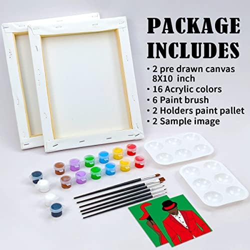 VOCHIC Couples Paint Party Kits Pre Drawn Canvas for Adults Paint and Sip Kit Date Night Games for Couples Painting Art Set 8x10 Elegant Ladies Gentlemen (2 Pack) - Image 5