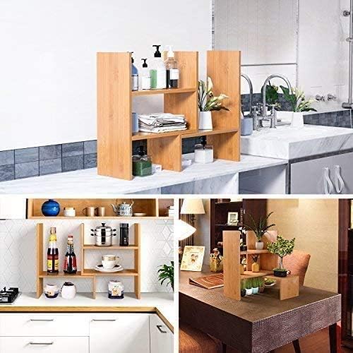 Sorfity Adjustable Desktop Bookshelf, Desk Organizer Display Shelf Counter Top Bookcase Free Style Display Shelf Rack Office Supplies Storage Shelf Book Multipurpose Bookshelf for Office Kitchen - Image 6