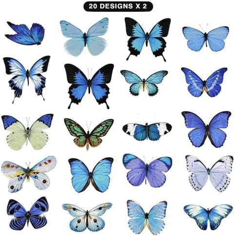40Pcs Vintage Stickers,Waterproof Transparent PET Aesthetic Decorative Sticker Scrapbooking Supplies for Adult Card Making Letters Planner Junk Journal Water Bottles Art Craft.Blue Butterfly - Image 2