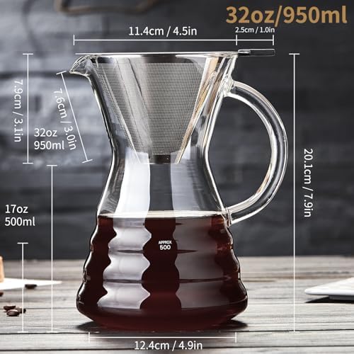 Unbreakable - Pour Over Coffee Maker with Permanent Stainless Filter 27 fl oz, Thickened Heat-Resistant Borosilicate Glass Dripper Coffee Brewer, Stovetop Safe - Image 5