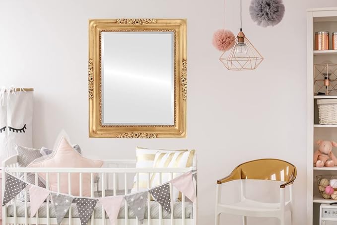 OVALCREST Rectangle Beveled Wall Mirror for Home Decor - Versailles Style - Antique Gold Leaf - 24x28 Outside Dimensions