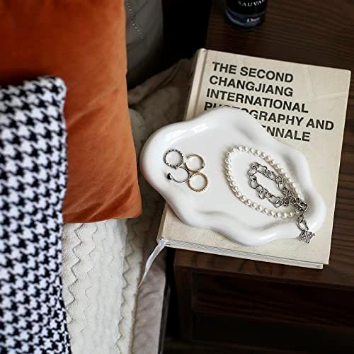Jewelry Dish Trinket Tray for Women, Ring Dish Holder, Unique Cloud Shape Ceramic Plate Cute Things Vanity Aesthetic Room Decor Mother's Day Birthday (White) - Image 6