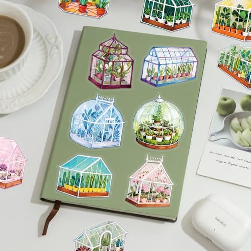 50PCS Transparent Greenhouse Plants Stickers Nature Botanical Floral Aesthetic PET Sticker Waterproof Decorative Decal for Scrapbook DIY Crafts Journal Planner Water Bottles Laptop Phone (Green) - Image 5