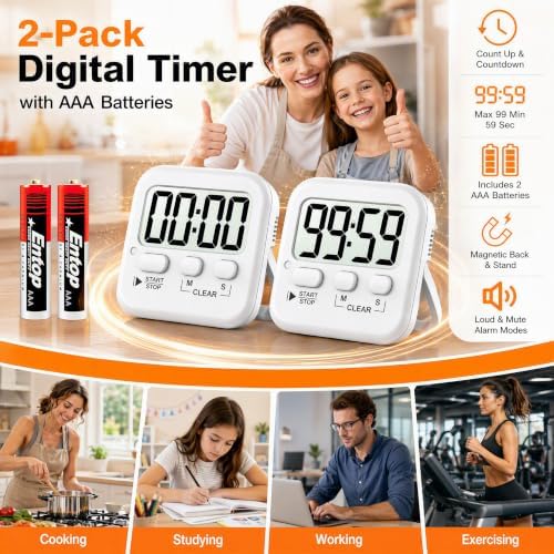 Antonki 2 Pack Digital Timer for Kids Classroom Kitchen Timers for Cooking - Image 2