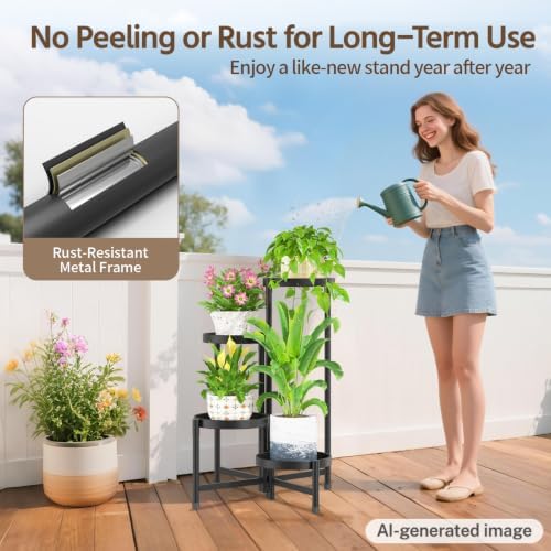 LASZOLA Plant Stand Indoor with 10 Inch Large Metal Tray, 4 Tier Black - Image 4