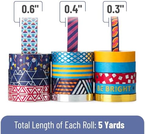Mr. Pen- Washi Tape Set, 15 Rolls, Assorted Sizes, Metallic Foil - Image 4