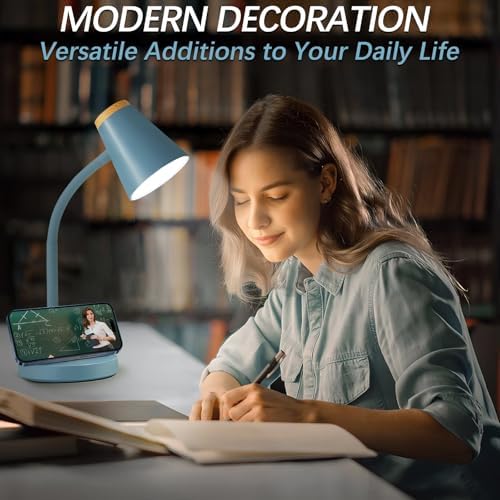 EJIAXIN Desk Lamps for Home Office - Small LED Desk Lamp Touch Dimmable Reading Light for College Dorm Room - Adjustable Flexible Gooseneck Table Lamp for Bedside Bedroom Nightstand Blue - Image 4