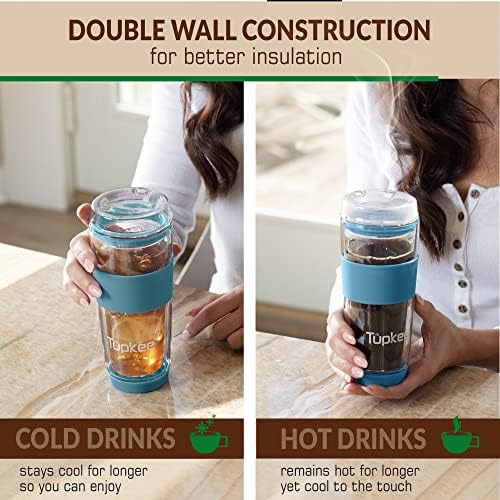 Double Wall Glass Tumbler, 14-Ounce Glass Travel Coffee Mug with Lid - Image 6