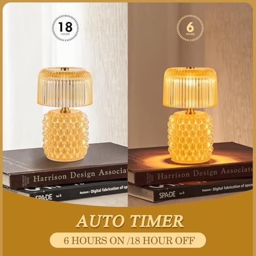 Small Battery Operated Lamp with Timer, Pearl, Yellow - Image 3