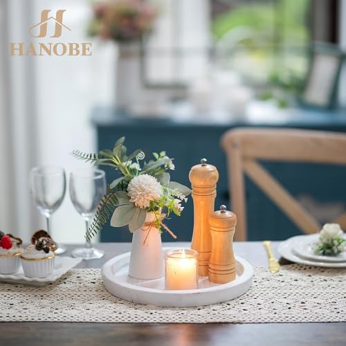 Hanobe Wooden Coffee Table Tray, Decorative Round Candle Holder Plate,White - Image 5