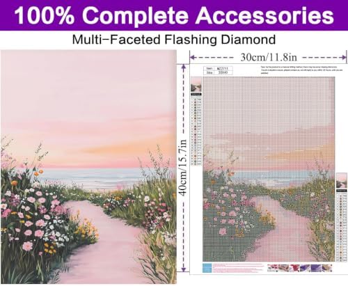 Diamond Art Kits for Adults,Pink Beach Diamond Art Painting Kits for Adults - Image 5