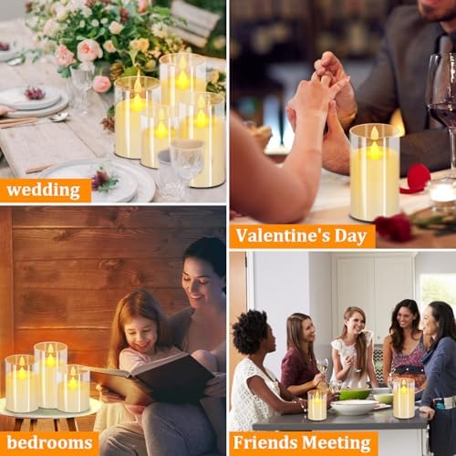 wemarry Flameless Candles 4" 5" 6" Acrylic Glass Pillars 3" Diameter Battery Operated Flickering Candles Include 8-Key Remote with Timer Function 400+ Hours (Pure White, Warm Light 3 Pack) - Image 4