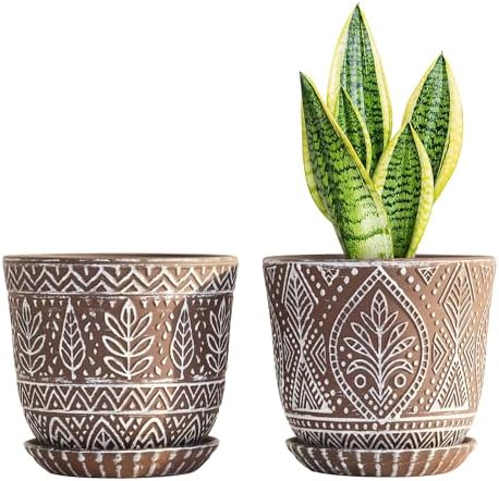 Gepege Ceramic Plant Pots, 6 Inch Indoor Planters with Drainage & Saucers by Gepege