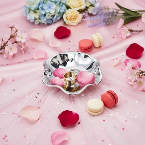 Small Flower Ring Dish Jewelry Tray Organizer, Shiny Silver - Image 5