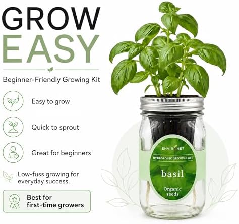 Hydroponic Growing Kit, Self-Watering Mason Jar Herb Garden Starter Kit Indoor, Windowsill Herb Garden, Grow Your Own Herbs from Organic Seeds (Basil) - Image 5