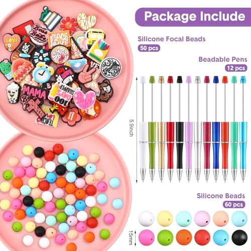 Humyoun 122 Pcs Beadable Pen DIY Kit with Silicone Beads, Bright Style - Image 2