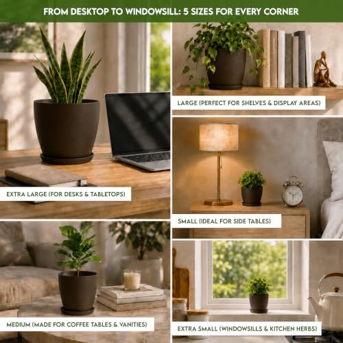 Plant Pots Indoor with Drainage, 5 Pack Multi-Size Planters Set, Brown - Image 3