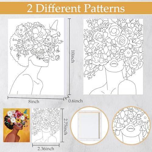 Ctosree 2 Pcs Pre Drawn Canva Kit 8''x10'' Paint and Sip, Flower Beauty - Image 4