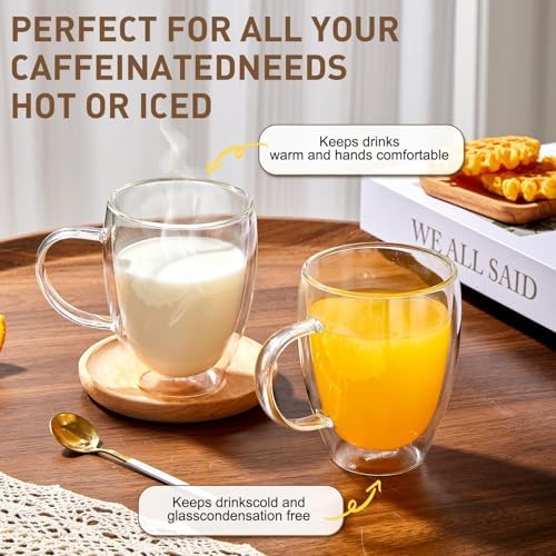 4-Pack 12 Oz Double Walled Glass Coffee Mugs with Handle, Insulated Layer Coffee Cups, Clear Borosilicate Glass Mugs, Gift for Cappuccino,Tea,Latte,Espresso,Hot Beverage,Wine, Microwave Safe, Set of 4 - Image 4
