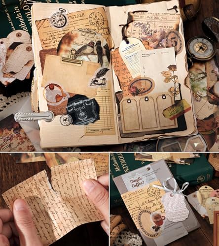 japleed 400PCS Vintage Journaling Scrapbooking Supplies Kit, Retro Aesthetic Decorative Ephemera Scrapbook Paper Stickers Material for Junk Journal Planner Diary Collage Art Craft Decoupage Album - Image 6