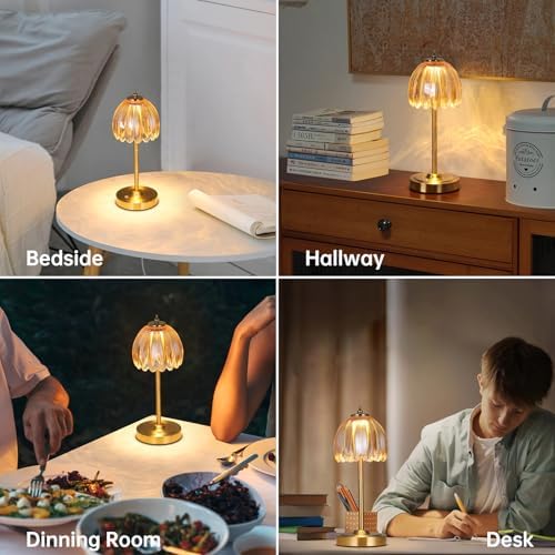 Shenmoyl Tulip Table Lamp with 5000mAh Battery & Touch Control, Cordless Table Lamp with 3 Colors, Dimmable Rechargeable Table Lamps for Bedroom, Nightstands, Living Room, Entryways (Amber Tulip) - Image 5