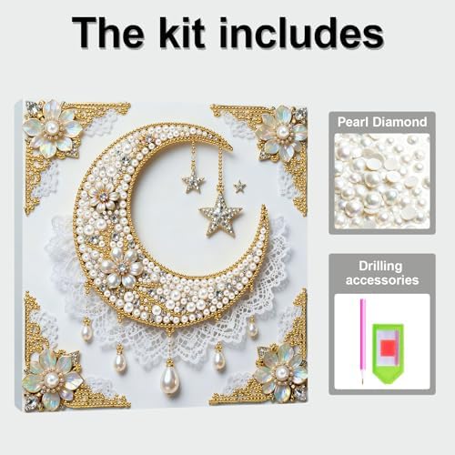 Xylzzuit Pearl Painting Kit with Frame All Inclusive 9.84x9.84IN DIY Gemstone Diamond Art Craft Supplies for Adults Beginners Craft Lovers Living Room Wall Desktop Decor Gift (Moon) - Image 4