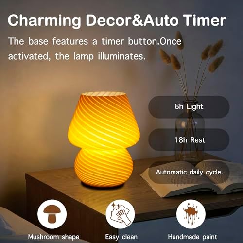 ULAROOM Battery Operated Mushroom Lamp-Vintage Small Table Lamps with Timer, Cordless Battery Powered Bedside Lamp for Bookshelf/Bedroom/Kitchen/Living Room/Shelf/Entryway Decor Aesthetic,Orange - Image 5