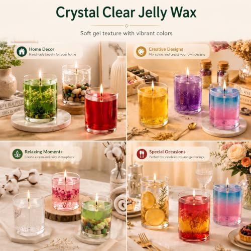 Blingfun Jelly Candle Making Kit,9pcs Gel Wax -7 Colors Candle Making kit，Includes Wax Wicks Wick Stickers，Wooden Wick Holders and More，DIY Starter Candle Making Kit 2.8LB/45oz - Image 6