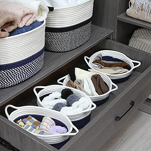 Sea Team 2-Pack Compact Woven Cotton Rope Storage Baskets, Navy - Image 3