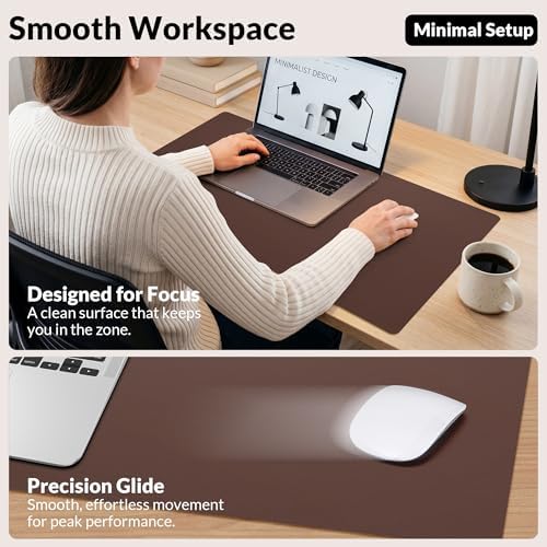 AFIING Leather Desk pad Protector, 35.4" x 17", Coffee,Desk mat - Image 5