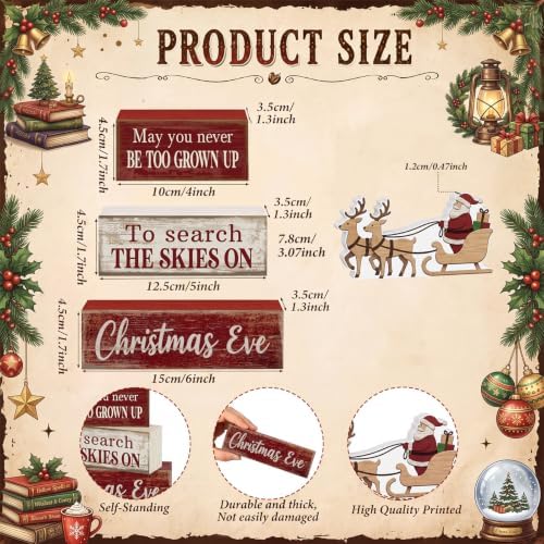 Moucuny 4 Pcs Christmas Table Decorations for Home Wooden Santa Sleigh Sign - Image 3