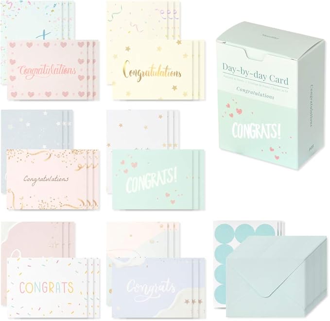 Monolike Day-by-day Card, Congratulations - Mix 36 Mini Single cards, 36 envelopes, 36 stickers Package